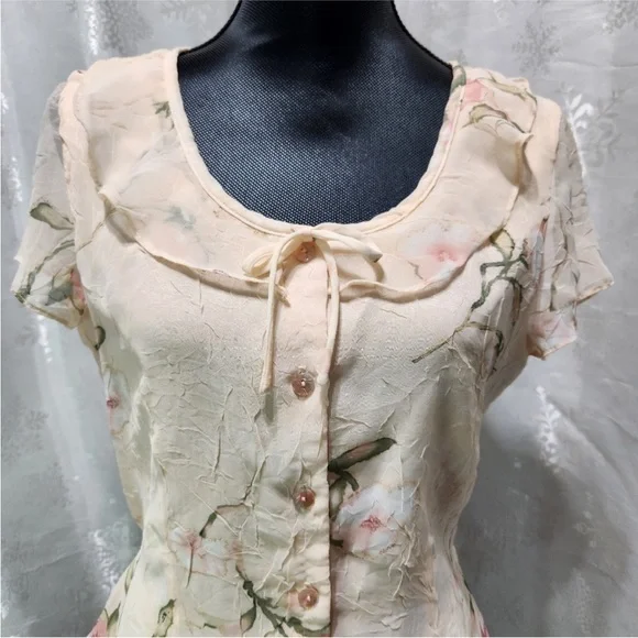 VTG Farouche by Lori Weidner Pastel Peach Floral Button-down Blouse (10) - Picture 7 of 8